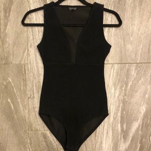 Topshop plunging V neck bodysuit in black